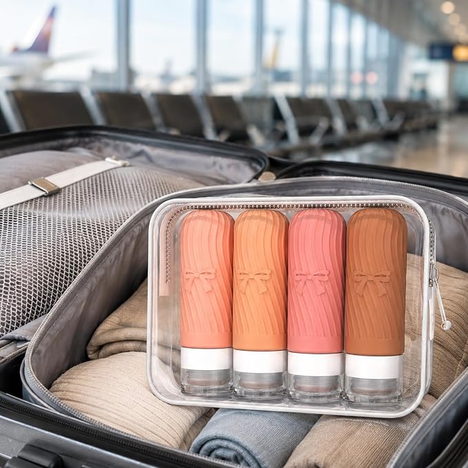 TSA Approved Travel Bottles 4-Pack, 3oz Silicone Travel Bottles for Toiletries, Refillable Travel Containers for Toiletry, Travel Shampoo and Conditioner Bottles for Vacation, Business, Camping