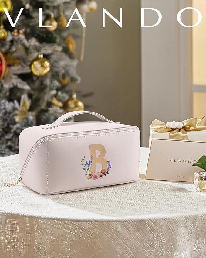 VLANDO Mothers Day Gift for Mom,Graduation Gifts Personalized Makeup Organizer Cosmetic Bag,Travel Essential Birthday Gifts for Friends Daughter(Letter B)