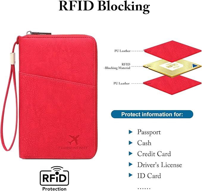 Family Passport Holder for Travel Women and Men RFID Passport Holder with Zipper Card Slots Passport Case Passport cover Passport Wallet Travel Essentials and Accessories