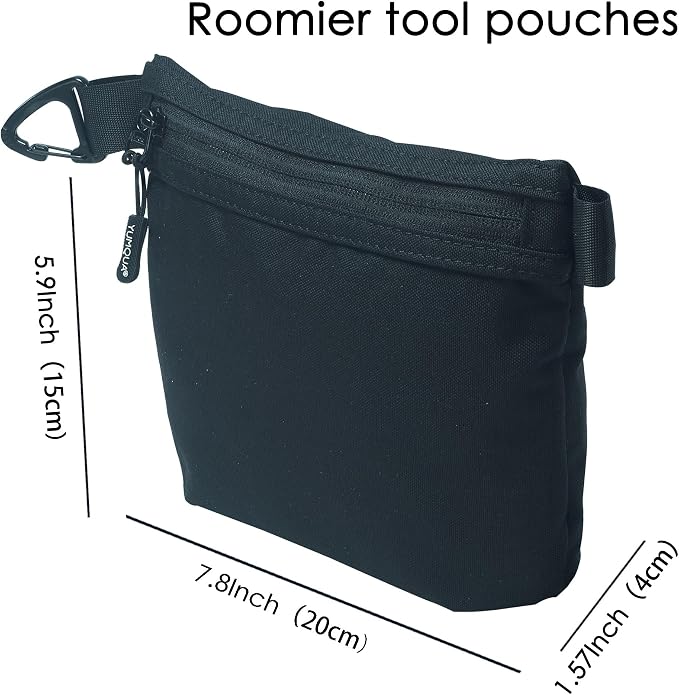 YUMQUA Water-Resistant Zipper Pouch with Carabiner Clip, Small Nylon Multipurpose Travel Digital Cosmetics Toiletry Bag Tool Storage Pouch, Black