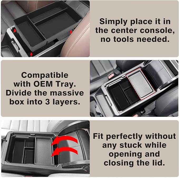 Muslogy Center Console Organizer Compatible with 2023 2024 2025 2026 Honda CRV & CRV Hybrid Tray & Armrest Hidden Storage Compartment 2PCS Set(Console Tray+Hidden Organizer)
