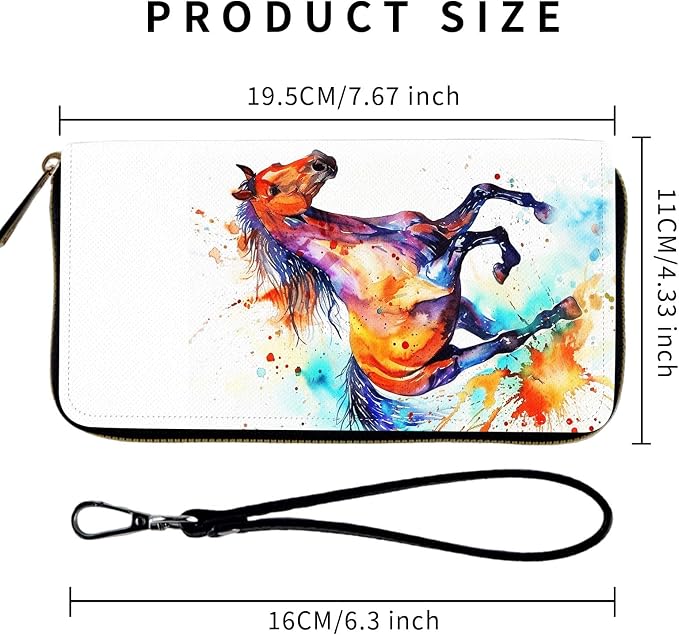 Wallet,Leather Long Wallet Suitable For Ladies And Teenagers - Detachable Wristband + RFID Travel Wallet With Card Slot - Watercolor Horse