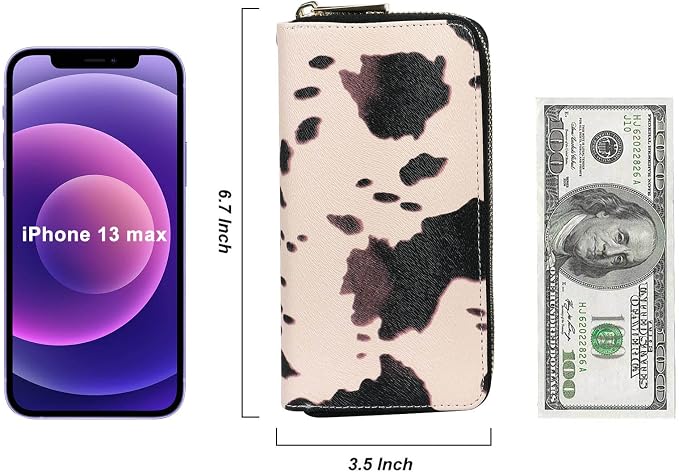 Cellphone Wallet for Women Dual Zipper Long Purse with Removable Wristlet