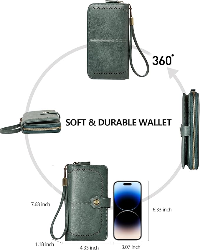 TFKGS Wallet for Women RFID Blocking Leather Large Capacity Card Holder Ladies Phone Clutch Travel Long Purse Wristlet | RFID Blocking, Leather, Large Capacity, Ladies, Travel