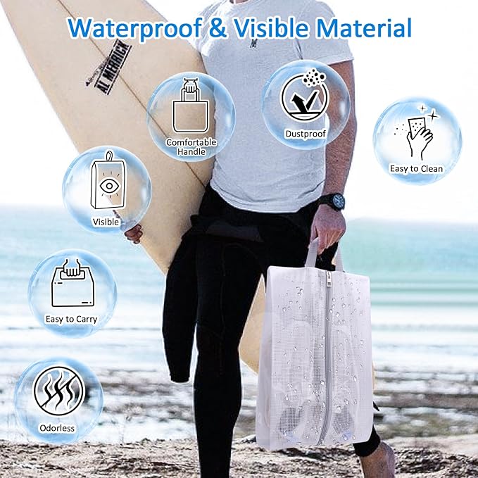 SelfTek Shoe Bags for Travel - 3 Pack 1 Size Double-Sided Zipper Shoe Bag for Men & Women, Waterproof Portable Shoe Storage Pouch with Handle, Family Travel Accessories - Medium Size