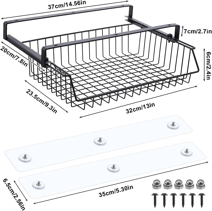 Under Desk Drawer, Slide Out Design,No Drill Metal Under Desk Cable Management, Storage Shelf Tray Basket Under Table Drawer Organizer for Office, Home, Workspace, Cabinet