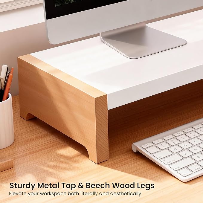 ARCOBIS Monitor Stand Riser, White Metal & Wood Computer Monitor Stand Riser for Desk, Max Load Capacity 40LB