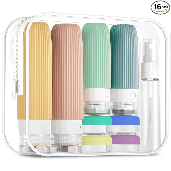 16 Pack Travel Bottles for Toiletries Set, TSA Approved Leak Proof Silicone Travel Bottles for Toiletries, Refillable Travel Bottle for Conditioner and Shampoo Lotion & Body Wash Accessories