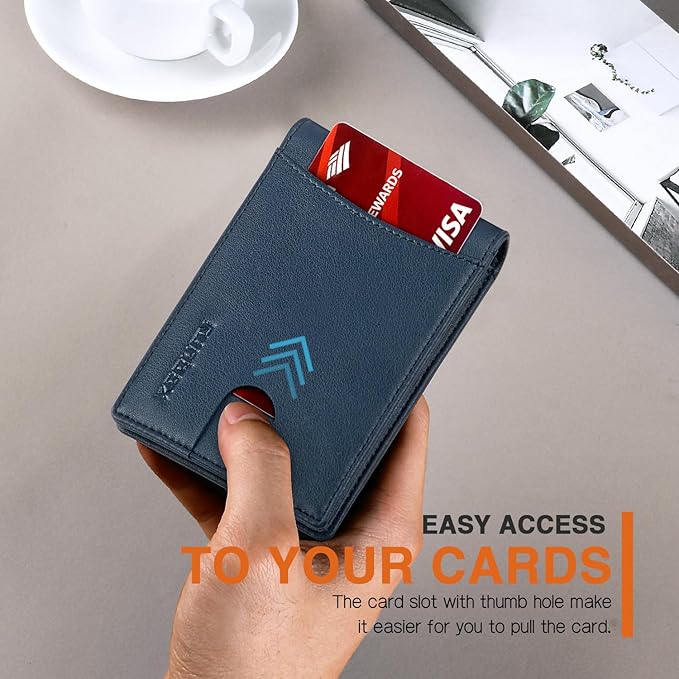 RUNBOX Slim Wallet for Men Genuine Leather RFID Blocking Bifold Minimalist Front Pocket Mens Wallet with Money Clip Thin Gift Box