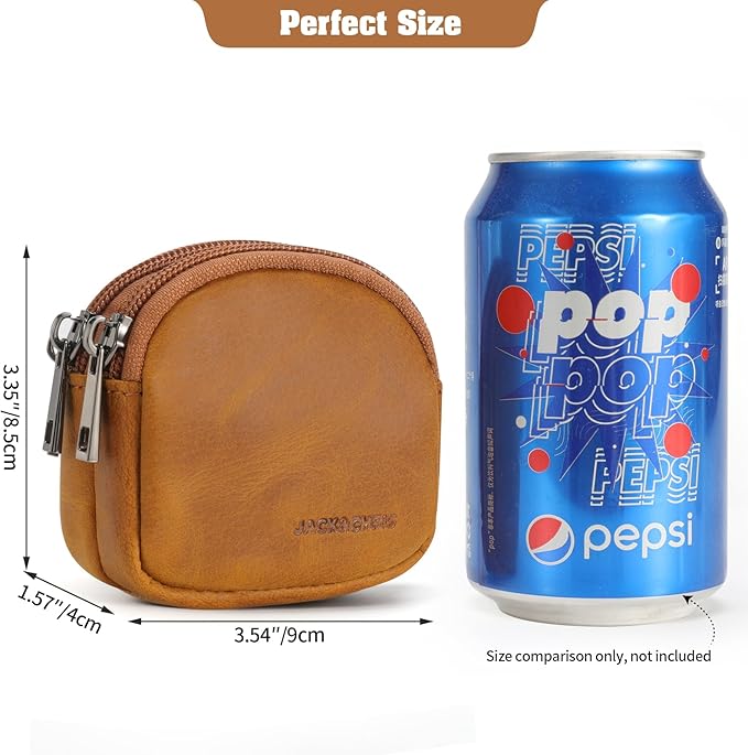 Jack&Chris Coin Purse for Men, Genuine Leather Mini Coin Wallet Zipper Pocket with Back Belt Loop, Coin Bag for Men