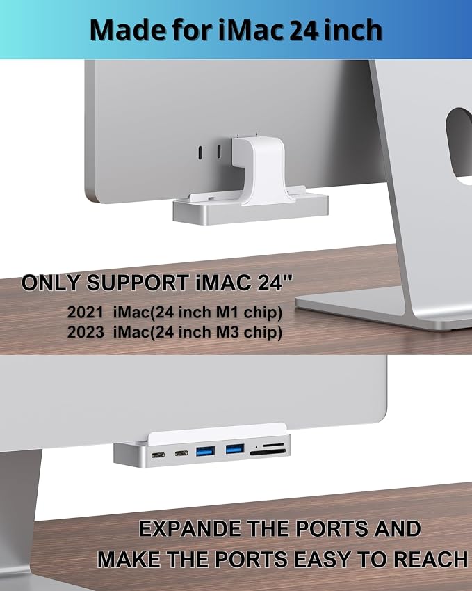 6-in-1 USB C Hub for iMac 24 inch (M1/M3/M4), USB Adapter Multiport with Type-C 10Gbps, SD/TF Card Reader Compatible | iMac Accessories