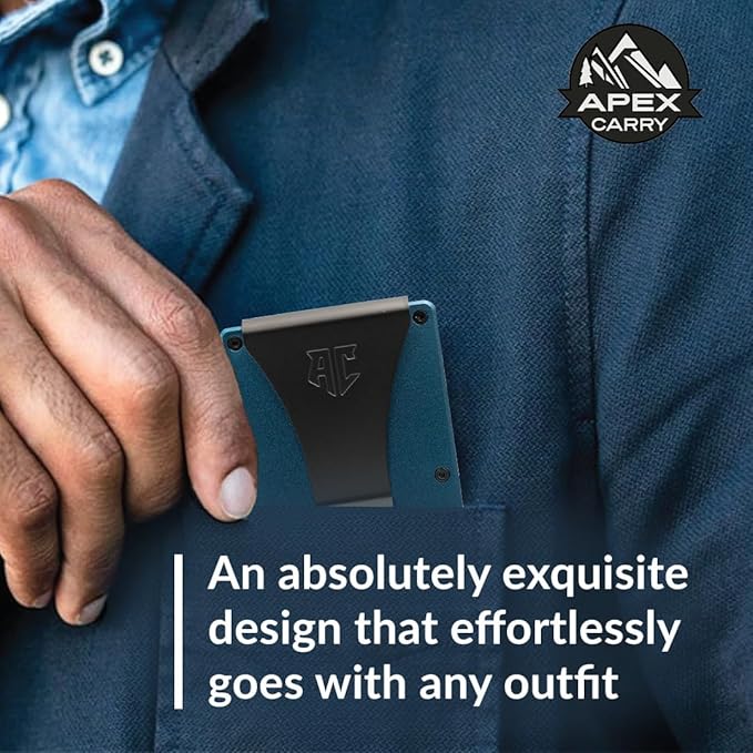 wallets for men - Men's Minimalist Credit Card Holder - Slim Wallet for Men with RFID Blocking - Front Pocket Metal Wallet with Money Clip (Navy)