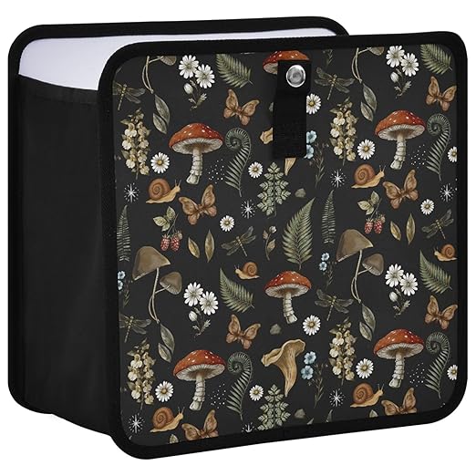 Mushrooms Car Trash Can Vintage Flower Butterfly Dragonfly Foldable Hanging Car Trash Bag Bin Auto Garbage Can Leak-Proof Car Organizer(Large)