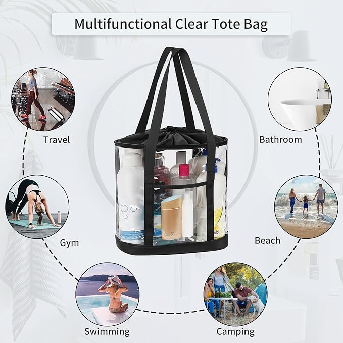 Large Clear Toiletry Bag, Travel Toiletry Bag for Women and Men, Waterproof Clear Tote Bag, Transparent Makeup Bag Organizer Portable Bath Shower Bag for Bathroom, Gym, Beach, Swimming, Traveling