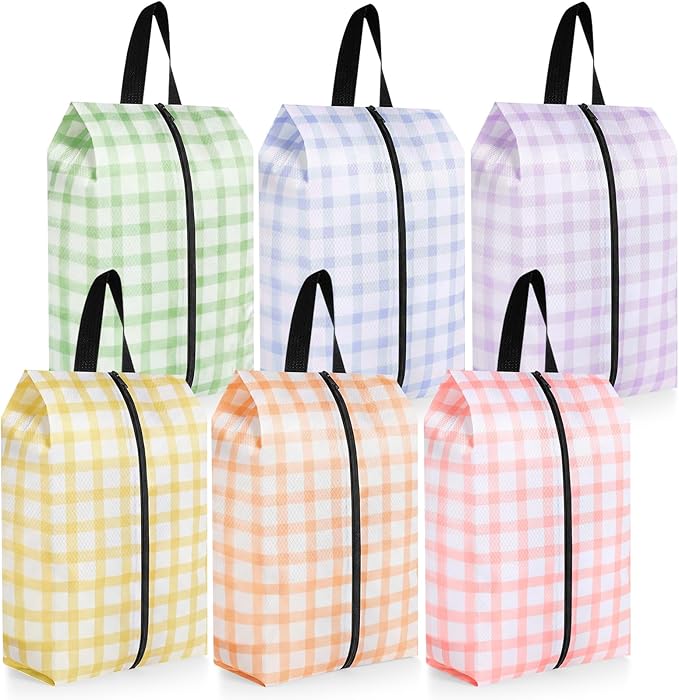 6 Pcs Travel Shoe Bags with Zipper Nylon Portable Waterproof Suitcase Shoe Organizer Packing for Golf(L,Fresh Color)