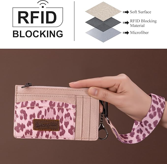 Montana West X Wrangler Credit Card Wallet Leopard Print Credit Card Holder for Women Wristlet Keychain with Wallet Small Ladies Female Wallets with Coin Purse