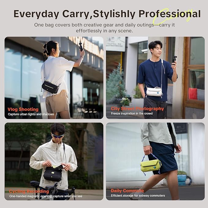 PGYTECH OneGo Pocket Sling for DJI Osmo Pocket 4/3/Xtra Muse/Insta360, Portable Splashproof Everyday Carry Case & Shoulder Strap, 2L, 3-Layer Storage Carrying Bag for Phone/Action Cam/Daily Essentials