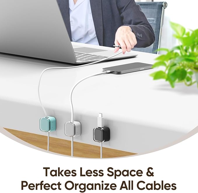 9-Pack Magnetic Cord Holder，Magnetic Cable Clips Strong Adhesive Desk Cable Management ，Cable Management Cord Holder Organizer for Home Office Desk Phone Car Wall Desktop Nightstand (Multicolor)