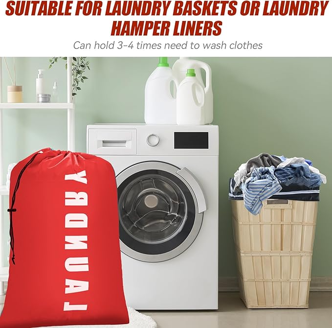 Isink Laundry Bag, 2 Pack Travel Laundry Bags for Dirty Clothes, Large Laundry Bags for Camping & Traveling, Dirty Clothes Travel Bag, 24" x 36" (Black + Red)