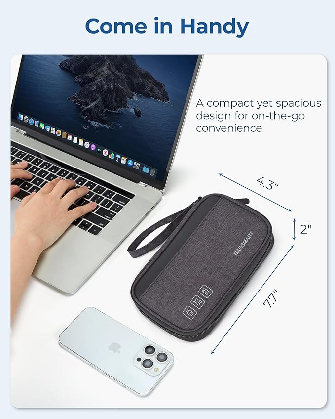 BAGSMART Small Travel Cable Organizer, Tech Organizer for Charger, Phone, Black