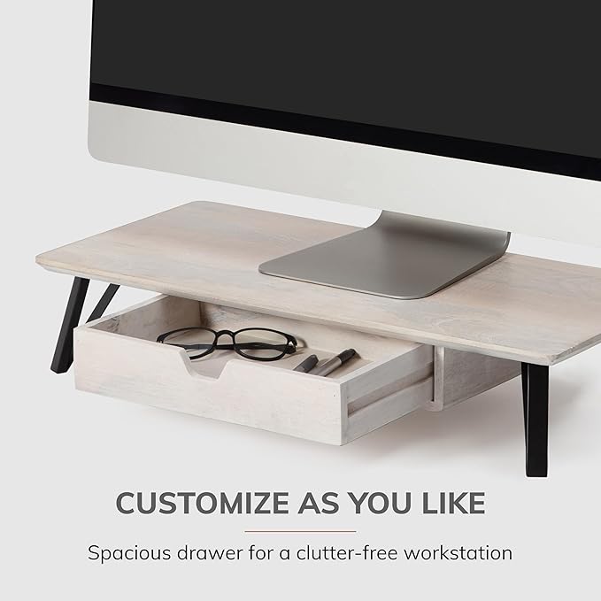 Anji Mountain Monitor Stand - Desktop Organizer & Laptop Riser, Ergonomic Monitor Riser, Space-Saving Monitor Stand for Desk, Durable Construction, Easy Assembly, Ideal for Home & Office,Natural