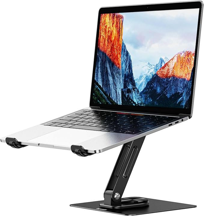 BESIGN LS12 Laptop Stand with 360° Rotating Base, Ergonomic Adjustable Notebook Holder, Computer Riser Stand Compatible with Air, Pro, Dell, HP, Lenovo More 10-14" Laptops (Black)