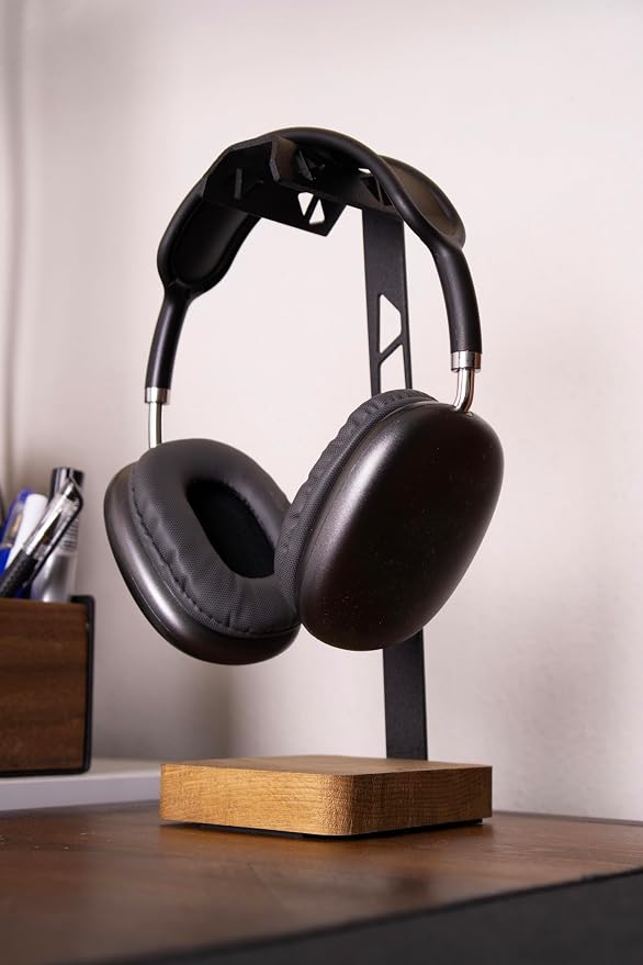 Headphone Stand, Headphone Holder Premium , Gaming Headset Holder, Handcrafted Wood Steel Headphones Stand for Desk, Premium Handcrafted Steel Headphone Stand