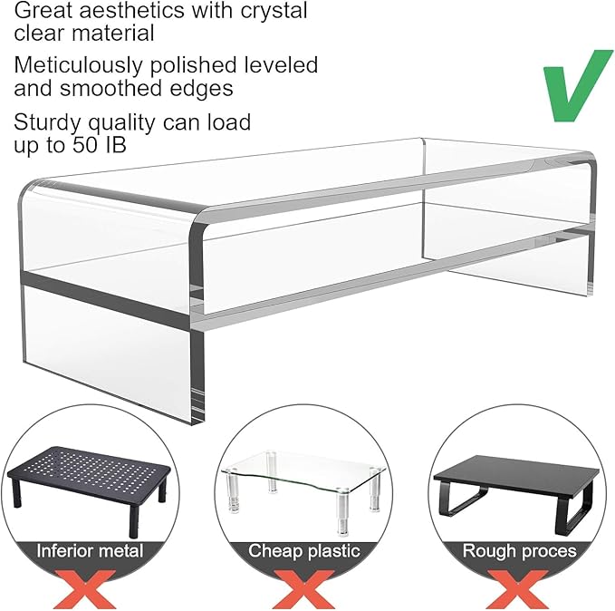 Egchi Acrylic Monitor Stand, 2 Tiers Computer Monitor Riser(20x8x5.5 Inch), Monitor Riser/Computer Stand for Home,Office,Business,PC Desk Stand for Keyboard Storage& Multi-Media Laptop Printer Screen