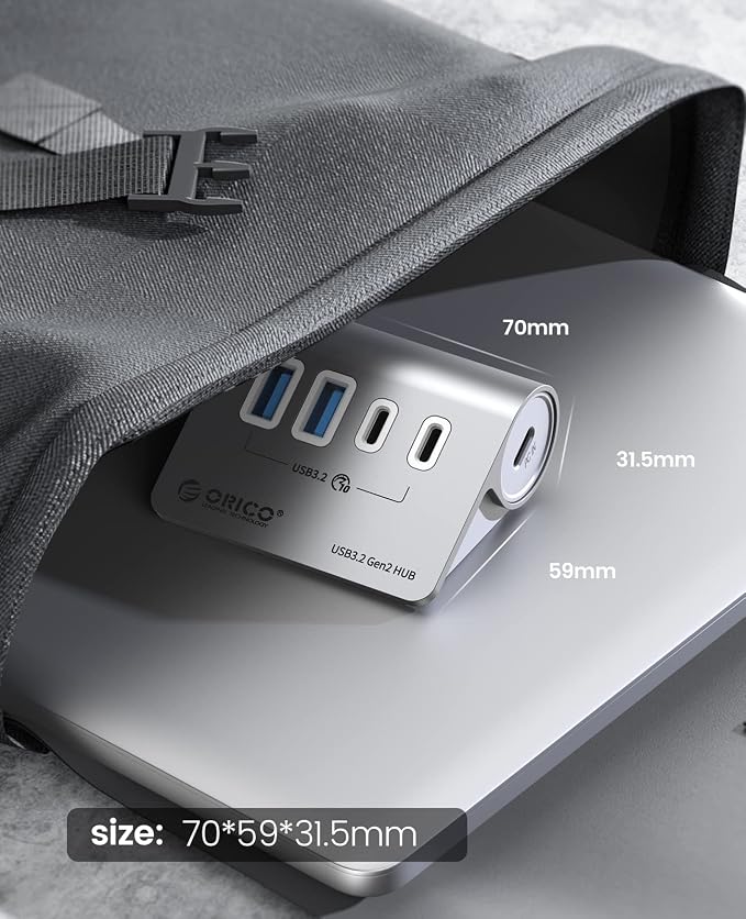 ORICO 4-Port USB 3.2 Gen2 Hub, Desktop USB 3.2 Hub with 2 USB-A, 2 USB-C, 5V 3A Power Supply Port, 10Gbps Aluminium USB-Splitter with 1.64Ft USB-C to USB-A/C Cable for iMac, MacBooks, Mac mini