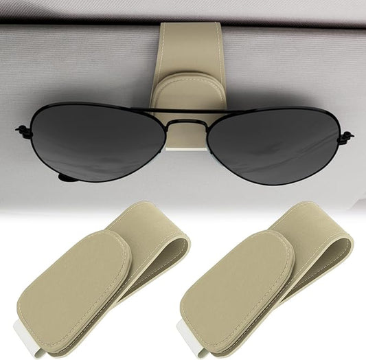 BFXM Sunglass Holder for Car, Sunglasses Holder Eyeglass Hanger Clip Magnetic Leather for Car Visor, Cars Sun Visor Ticket Card Clip