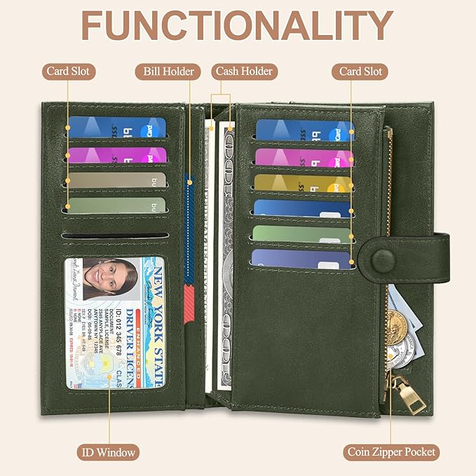 BKNOOU Passport Holder Rfid Blocking Travel Passport Wallet for Women and Men, Compact Leather Travel Wallet Trifold Clutch Wallet, Passport Cover Holds Cards, Tickets, Cash and Pen