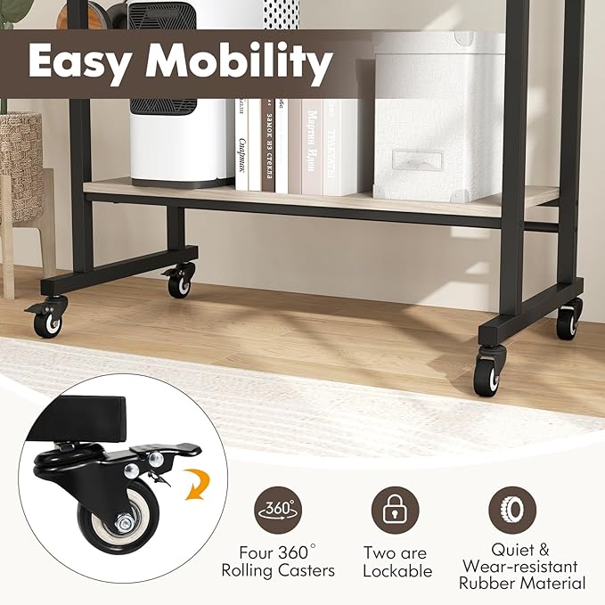 Tangkula Rolling Computer Desk Cart with Keyboard Tray, Mobile Portable Laptop PC Desk with CPU Stand & 3 Hooks for Sofa & Bed, Compact Small Desk on Wheels for Small Spaces (Grey)