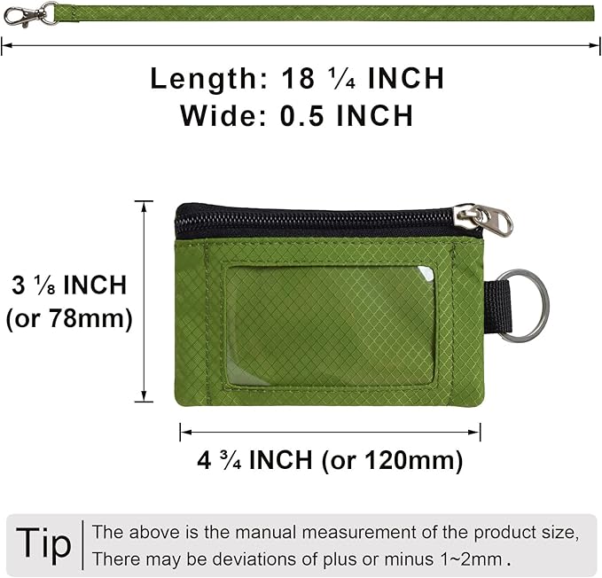 CHENSPRX Minimalist RFID Blocking Small Wallet with ID Window,WaterResistant Zip Id Case Wallet with Lanyard Keychain for Cards,Cash,Travel,Women,Men