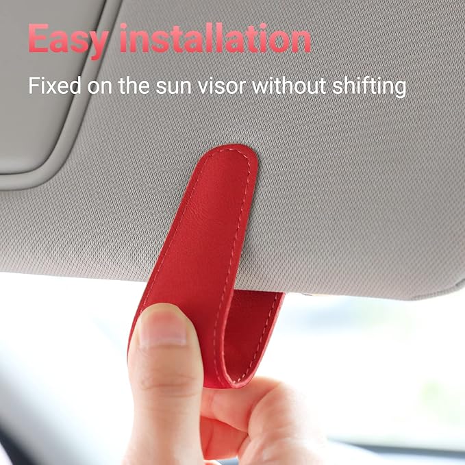KanSmart Sunglass Holder for Car Visor Sunglasses Clip Magnetic Leather Glasses Eyeglass Holder Interior Car Accessories for Woman Man - 2 Packs Red