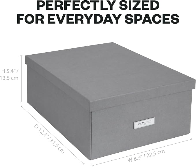 Bigso Box of Sweden Katrin Collapsible Storage Box with Labelframe for Easy Identification - Simple Assembly Without Tools - Decorative Storage Boxes with Lids - 13.5in x 17.6in x 7.2in - Gray