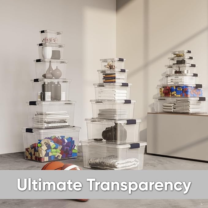 Superio Storage Bins with Lids- 3 Pack, 7.4 Qt Clear Boxes for Organizing, Stackable Plastic Containers- BPA Free, Non-Toxic, Odor Free, Organizer for Home, Office, Dorm
