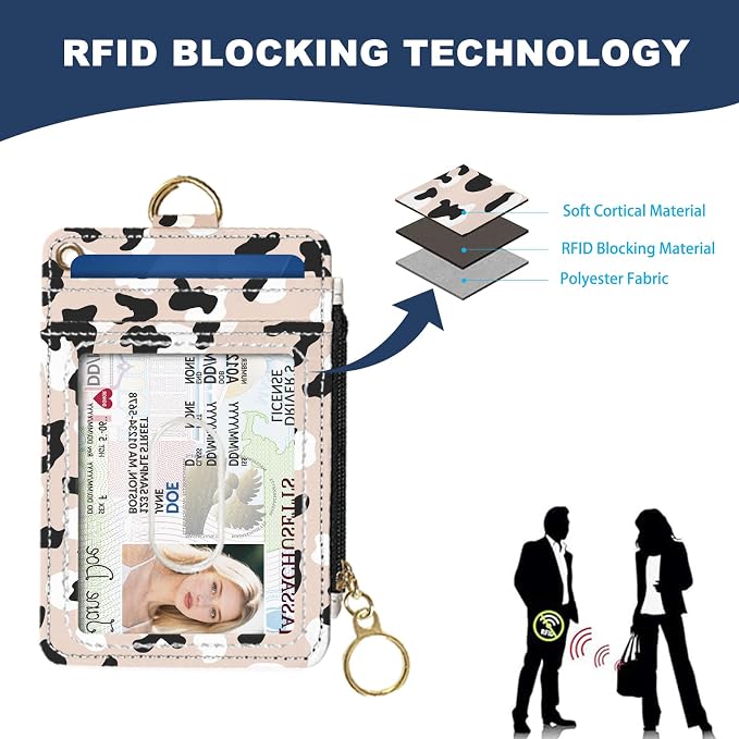 Slim Wallet Credit Card Holder, Brown Milk Pattern, RFID Wallet Women Cute Small Front Pocket Wallet With Zipper, PU Leather Thin travel RFID Blocking Card Case ID Window,Ladies Gifts