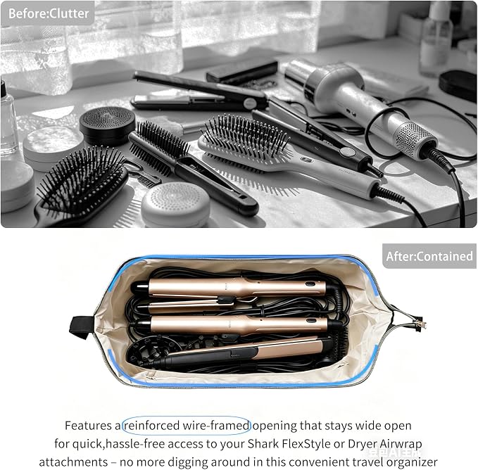 Stratalife Quilted Hair Tools Travel Bag with Polishing Cloth Compatible with Dyson Airwrap Shark Flex Style, Portable Toiletry Bag Hair Dryer Curling Iron Carrying Case Travel Essentials Black