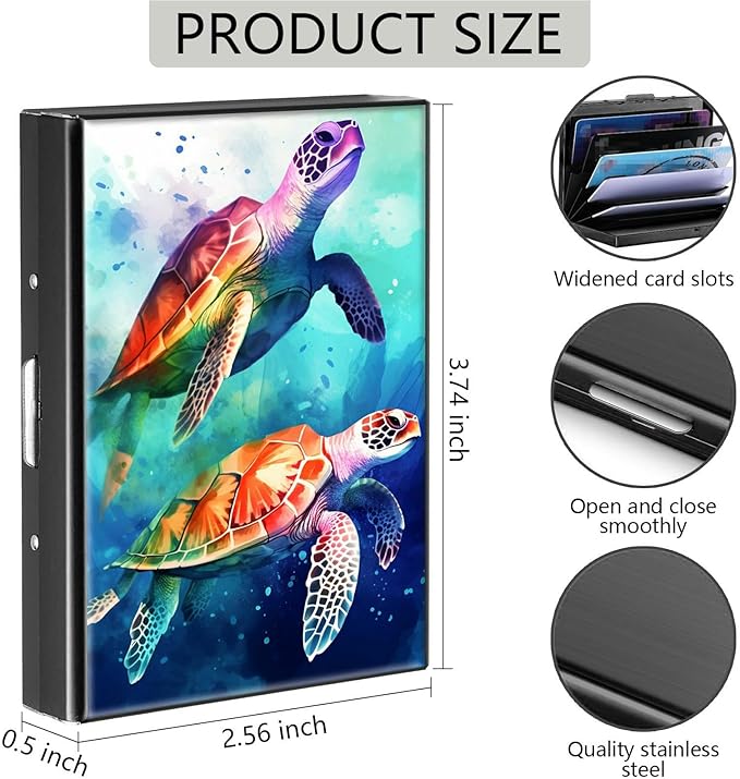 Credit Card Holder, Sea Turtles Design Mini RFID Blocking Aluminum Wallet Slim Metal Hard Case Shell Travel Wallet ID Case Small Credit Cards Case Business Cards for Women Men Girls