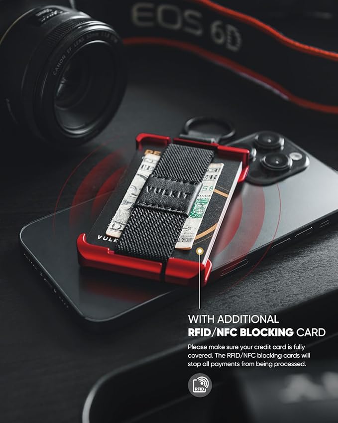 VULKIT Minimalist Slim Wallet For Men Front Pocket Alumimum Credit Card Holder Wallet With RFID/NFC Blocking Cards Red