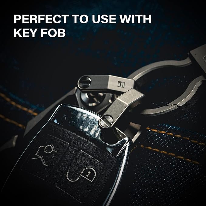 MecArmy CH2 Titanium D Ring Keychain for Thick Car Key Remotes, Precision Locking EDC Shackle, Heavy-Duty Key Carabiner Alternative, CNC Machined (Stonewashed, Large)