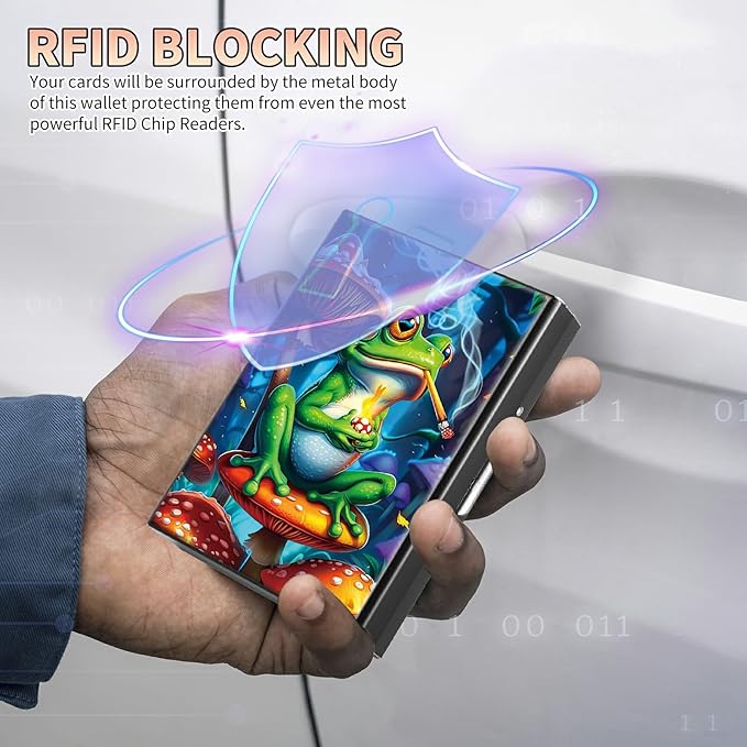 Slim Credit Card Holder, Frog Smoke RFID Blocking Metal Wallet for Men & Women, Aluminum Minimalist Hard Case Pocket-Sized Business Cards Organizer (Fits Up to 10 Cards)