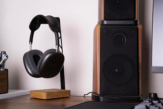 Headphone Stand, Headphone Holder Premium , Gaming Headset Holder, Handcrafted Wood Steel Headphones Stand for Desk, Premium Handcrafted Steel Headphone Stand