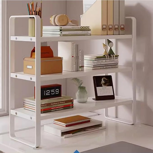 Gtzly 3 Tier Desktop Bookshelf Metal Frame Wood Board Rack Shelves Plant Stand for Kids Stationery Organizer Living Room Storage Office Display(White,60 * 20 * 60cm)