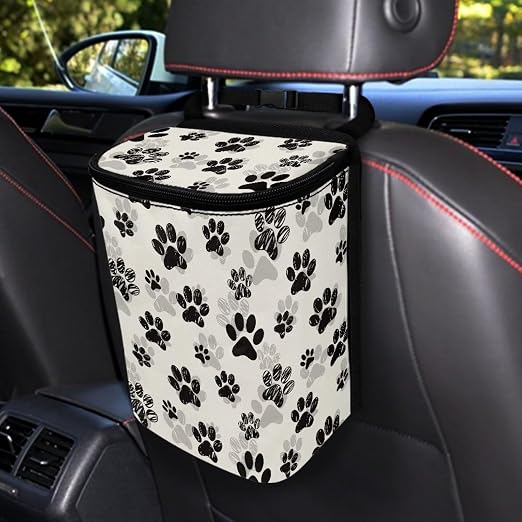 Biyejit Dog Paws Car Trash Can Automotive Garbage Cans Waste Basket, Leak-Proof Cars Trash Bin, Trash Hanging Car Accessories Interior Organizer Bag Easy-to-Install