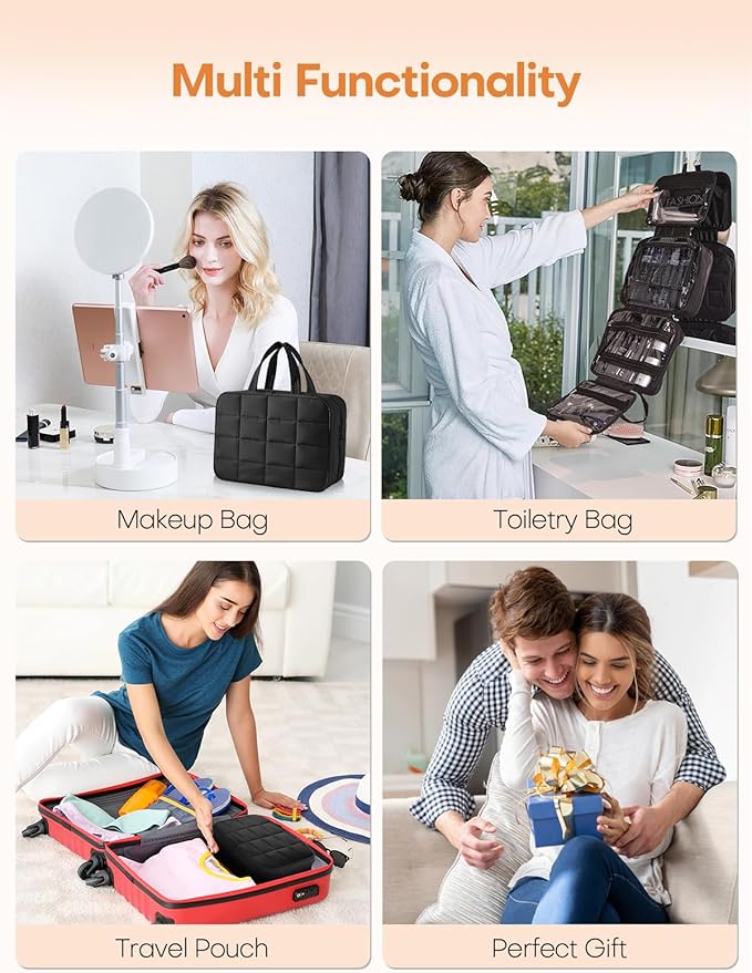 Travel Toiletry Bag with Separate Jewelry Organizer, Water-resistant Makeup Bag with Hanging Hook, Large Capacity Travel Organizer for Toiletries, Cosmetic, Vacation Essentials - Large