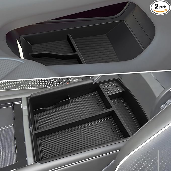 2PCS Atlas Center Console Organizer for 2025 2024 VW Atlas/Atlas Cross Sport, ABS Armrest Storage Box, Middle Console Tray Organize, Armrest Insert Container Pallet