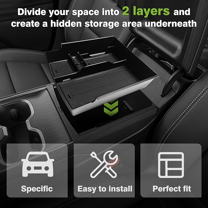 Muslogy Center Console Organizer Compatible with 2024-2026 GMC Acadia & Chevy Traverse & 2025-2026 Buick Enclave Accessories Middle Console Storage Box Armrest Insert Tray Cable Holder ABS Material