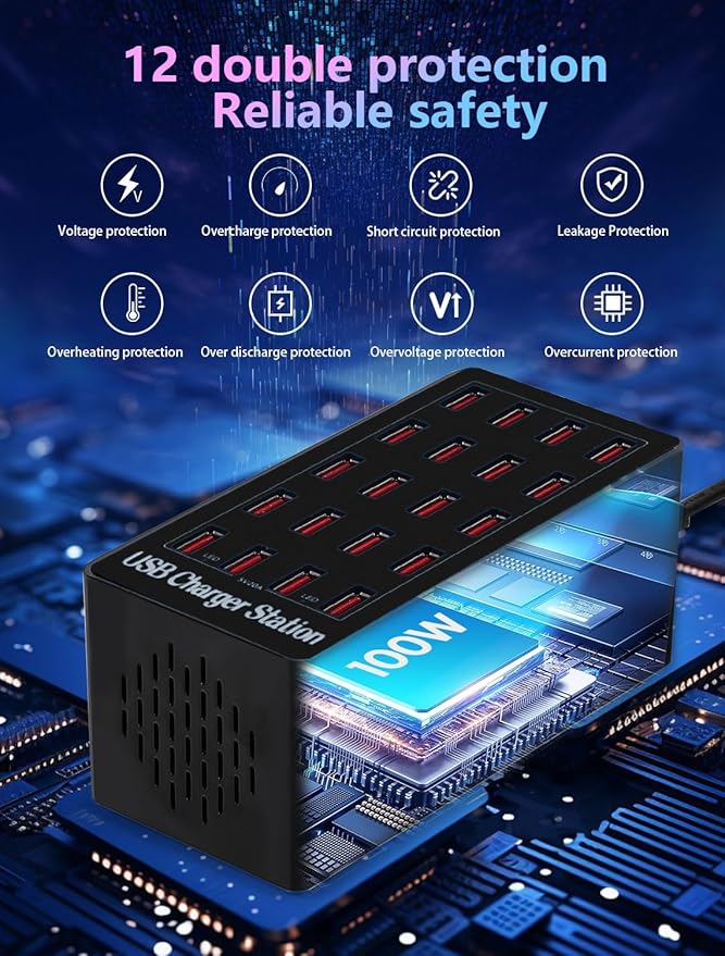 Charging Station, 100W 20Port USB Charging Station, Multiple USB Charger Station, Charging Station for Multiple Devices, Multi USB Charging Station, Chargers for Multiple Devices