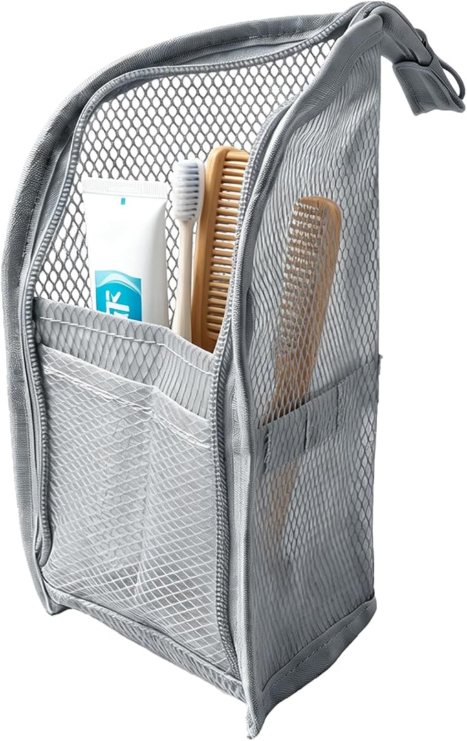 Standing Toiletry Bag, 2026 New Portable Lightweight Travel Toiletry Bag, Foldable EVA Mesh Large Capacity Toiletries Organizer, Hanging Clear Makeup Bag for Women (Grey 1pcs)